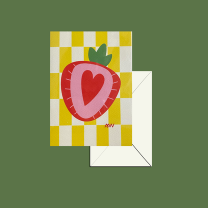 Carte pliée - Cœur de Fraise et Carreaux